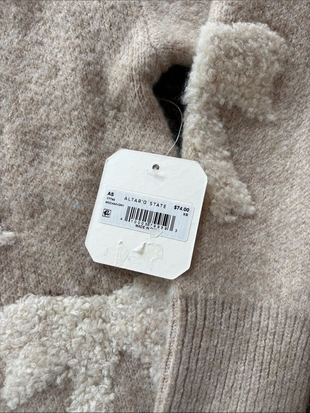 Altar'd State Beige Bow-Embellished Button Cardigan - Size XS